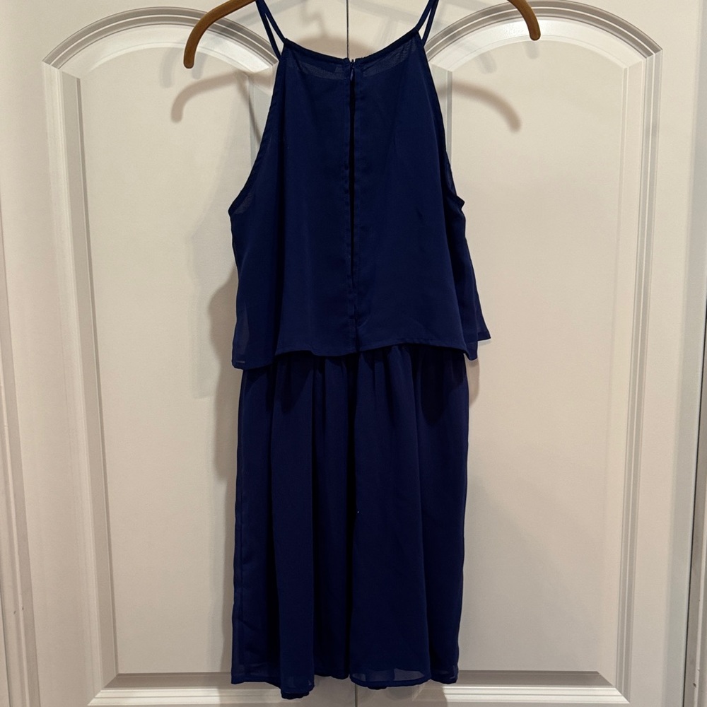 Sugarlips Navy Blue Embroidered Overlay Casual Dress - Picture 6 of 11
